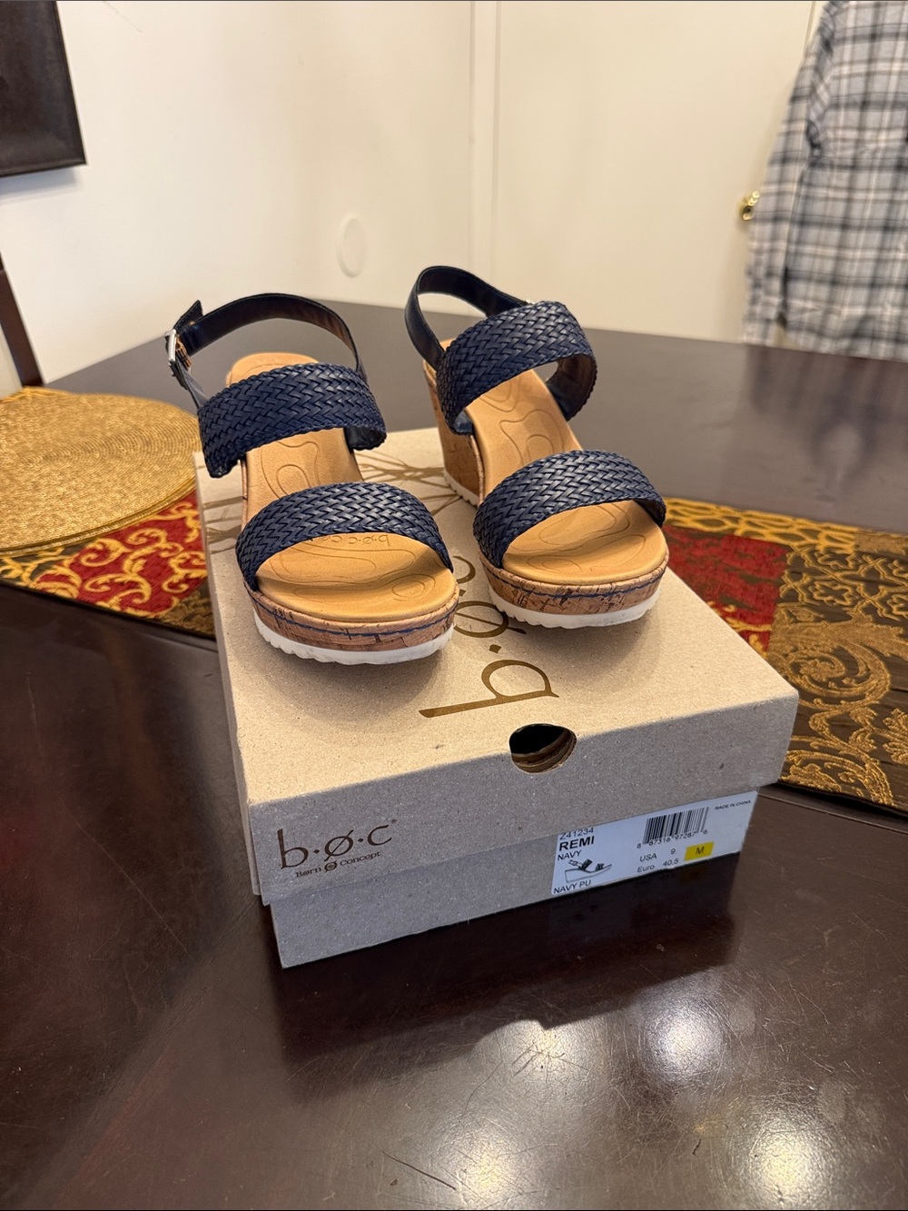b.o.c. Navy Braided Strap Cork-Platform Wedge Sandals